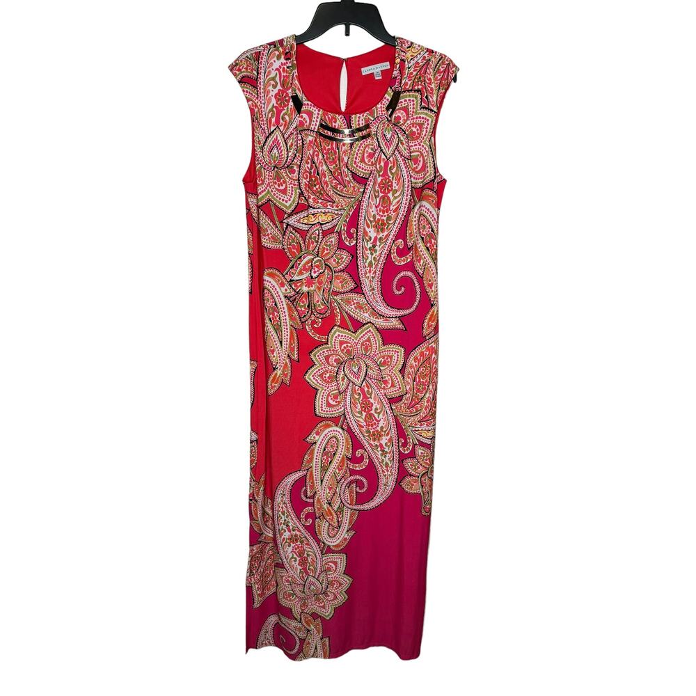 Sandra Darren Womens Dress Bodycon Gold‎ Neck Plate Cap Sleeve Paisley Orange 14